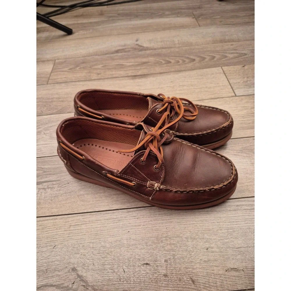 Allen Edmonds Force 10 Tan Brown Leather Boat Shoes Mens Casual Loafers Sz 9 D